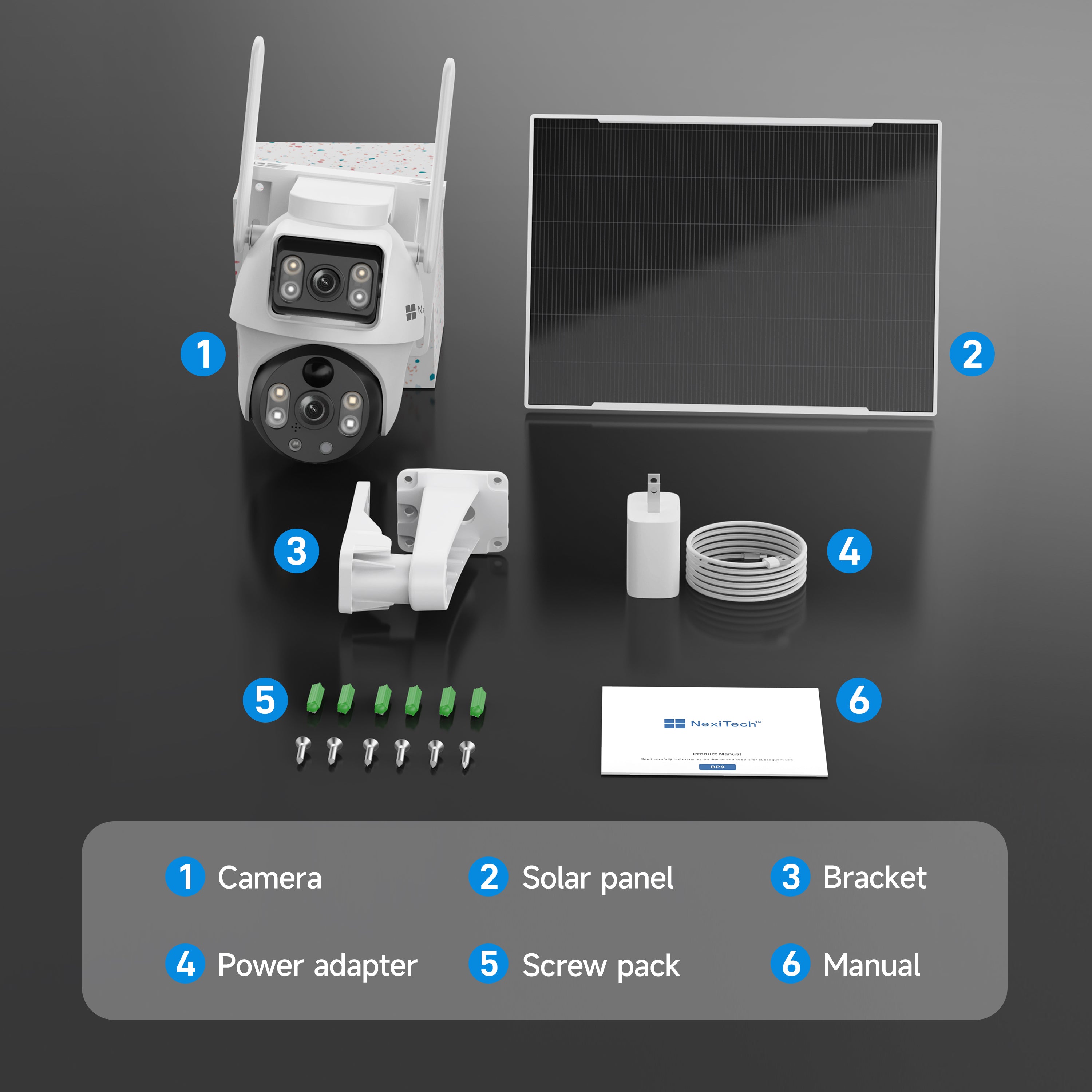 NexiTech BP9 WiFi Solar PTZ Outdoor Security Camera, Dual-Lens 2MP+2MP, 355° Pan/Tilt, AI Motion Detection, Color Night Vision, Two-Way Talk, IP65 (Pre-Order)