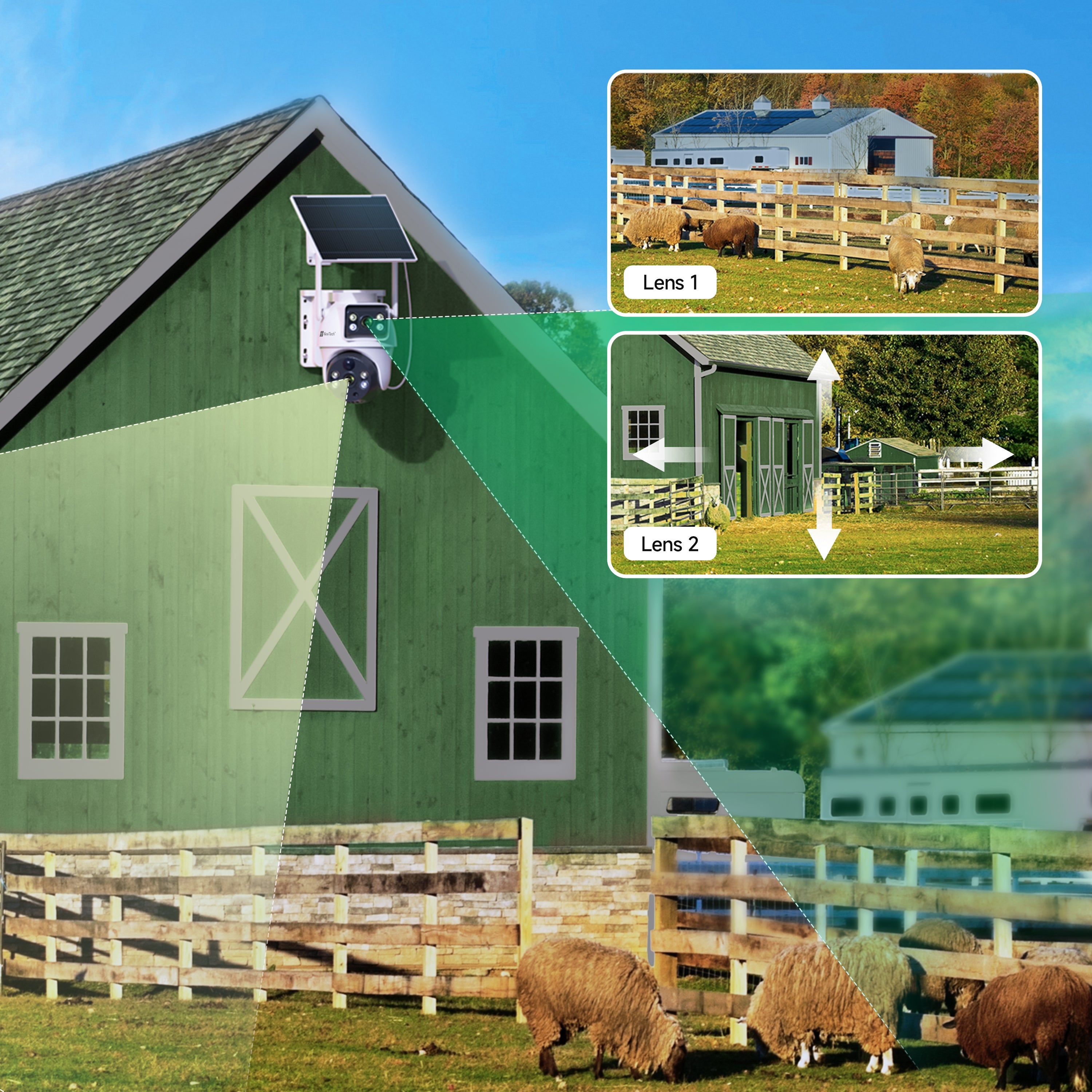 NexiTech BP9 WiFi Solar PTZ Outdoor Security Camera, Dual-Lens 2MP+2MP, 355° Pan/Tilt, AI Motion Detection, Color Night Vision, Two-Way Talk, IP65 (Pre-Order)