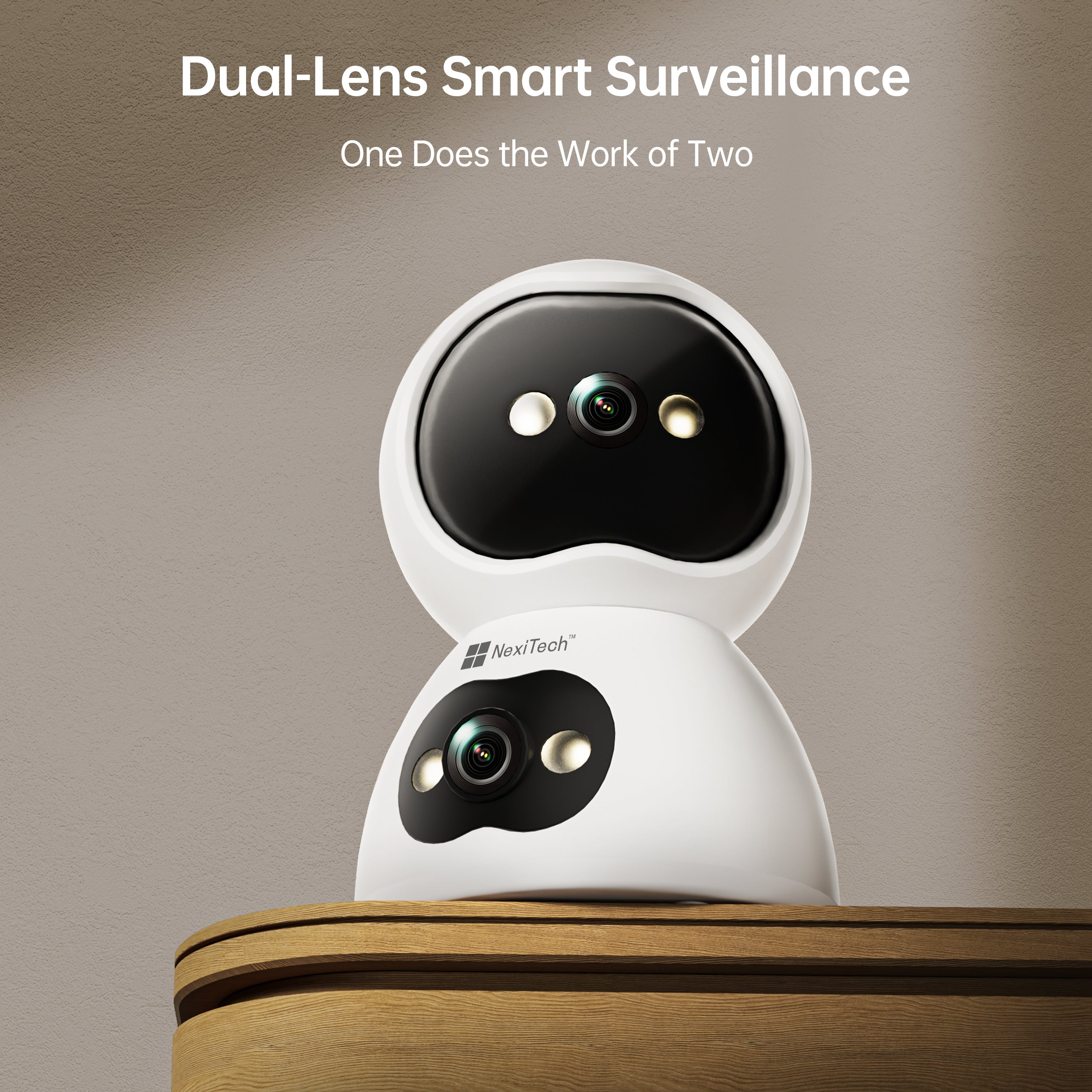 NexiTech BQ2 PRO Indoor WiFi Security Camera, Dual-Lens 2MP+2MP, 355° Pan/Tilt, Auto Tracking, Motion Alerts, Night Vision, Two-Way Audio, SD/Cloud Storage (Pre-Order)