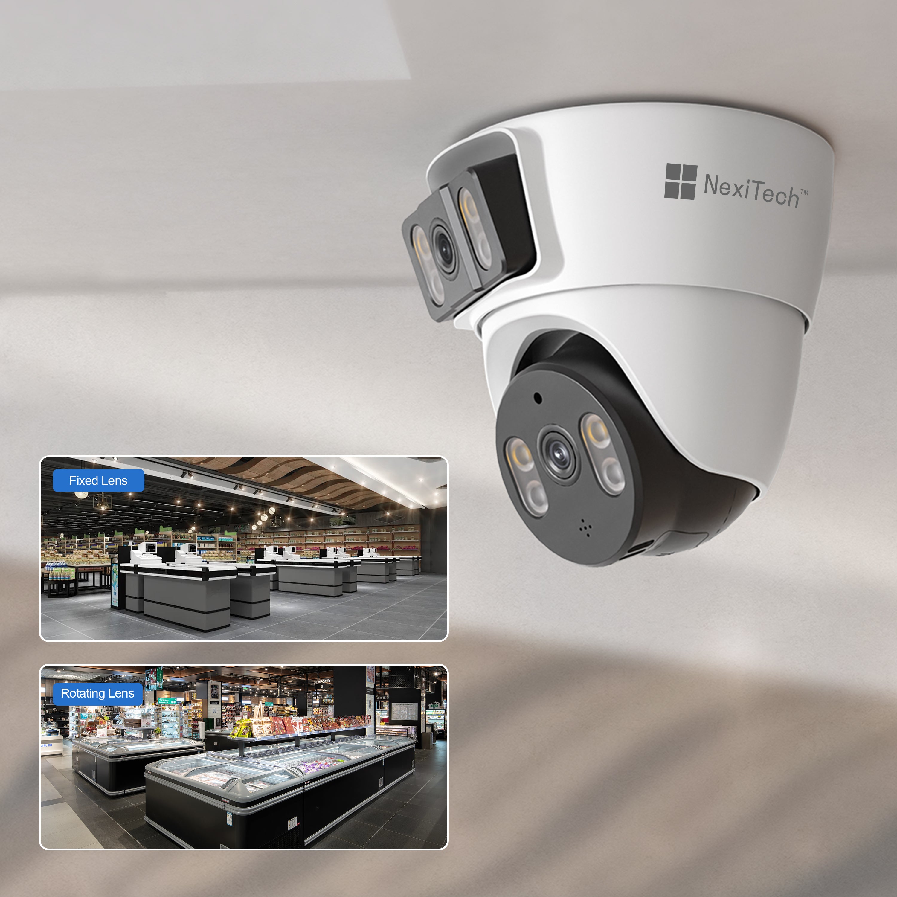 NexiTech BQ3 Indoor WiFi Security Camera, Dual-Lens 2MP+2MP, Pan/Tilt, Color Night Vision, Motion Tracking, Two-Way Audio (Pre-Order)