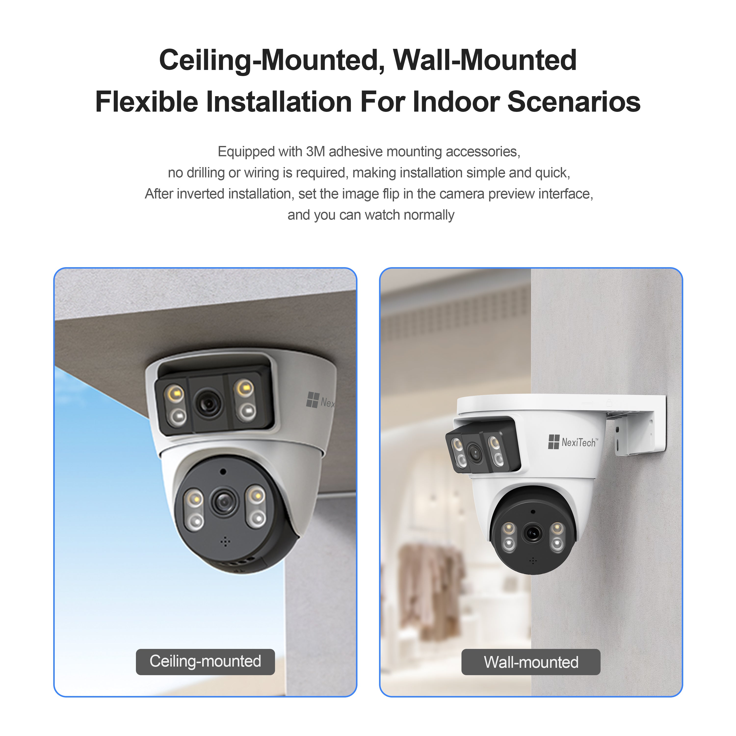 NexiTech BQ3 Indoor WiFi Security Camera, Dual-Lens 2MP+2MP, Pan/Tilt, Color Night Vision, Motion Tracking, Two-Way Audio (Pre-Order)