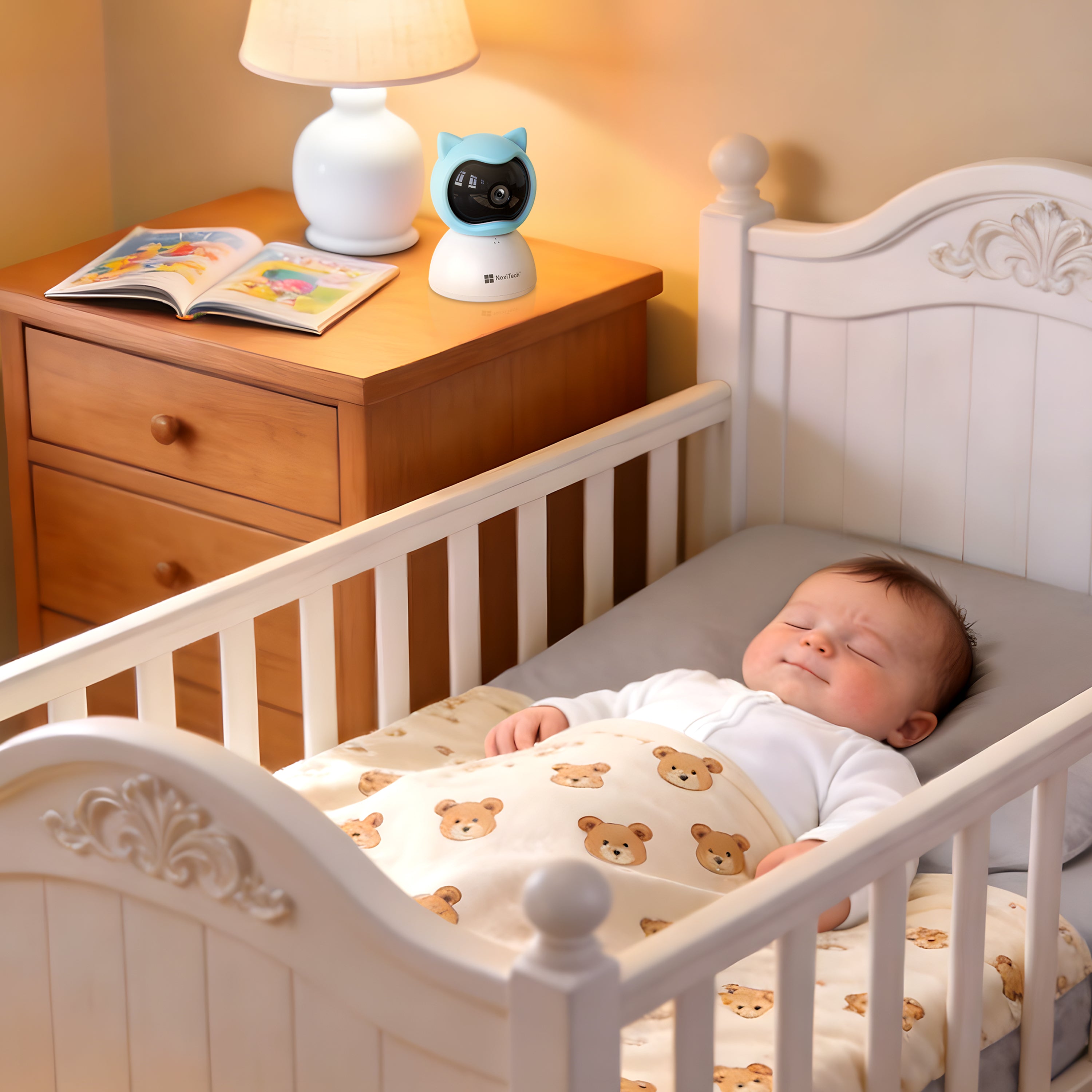 NexiTech Q2BM Smart Baby Monitor WiFi Camera, 3MP, Pan/Tilt, Crying Detection, AI Sleep Monitoring, IR Night Vision, Two-Way Audio, SD/Cloud Storage (Pre-Order)