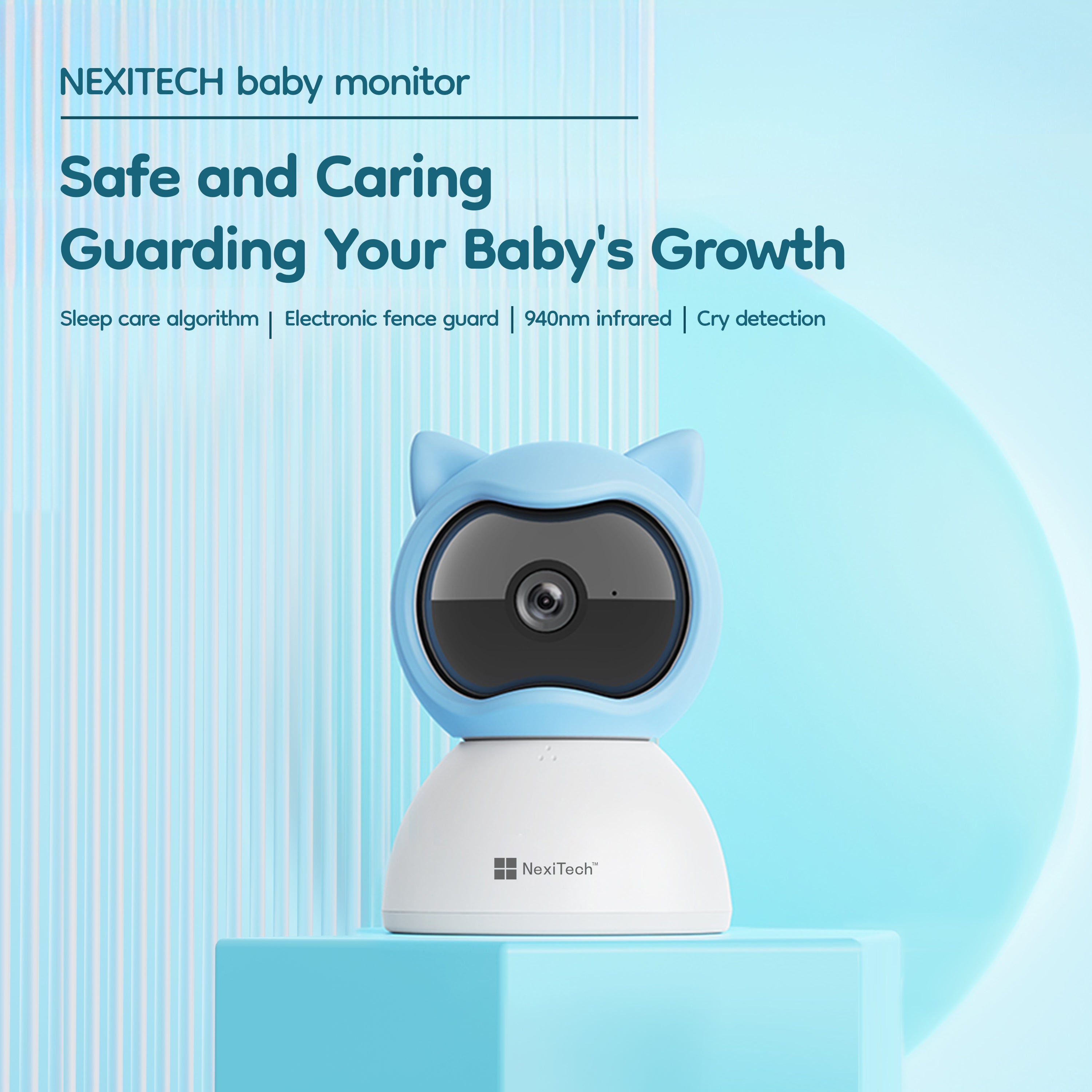 NexiTech Q2BM Smart Baby Monitor WiFi Camera, 3MP, Pan/Tilt, Crying Detection, AI Sleep Monitoring, IR Night Vision, Two-Way Audio, SD/Cloud Storage (Pre-Order)