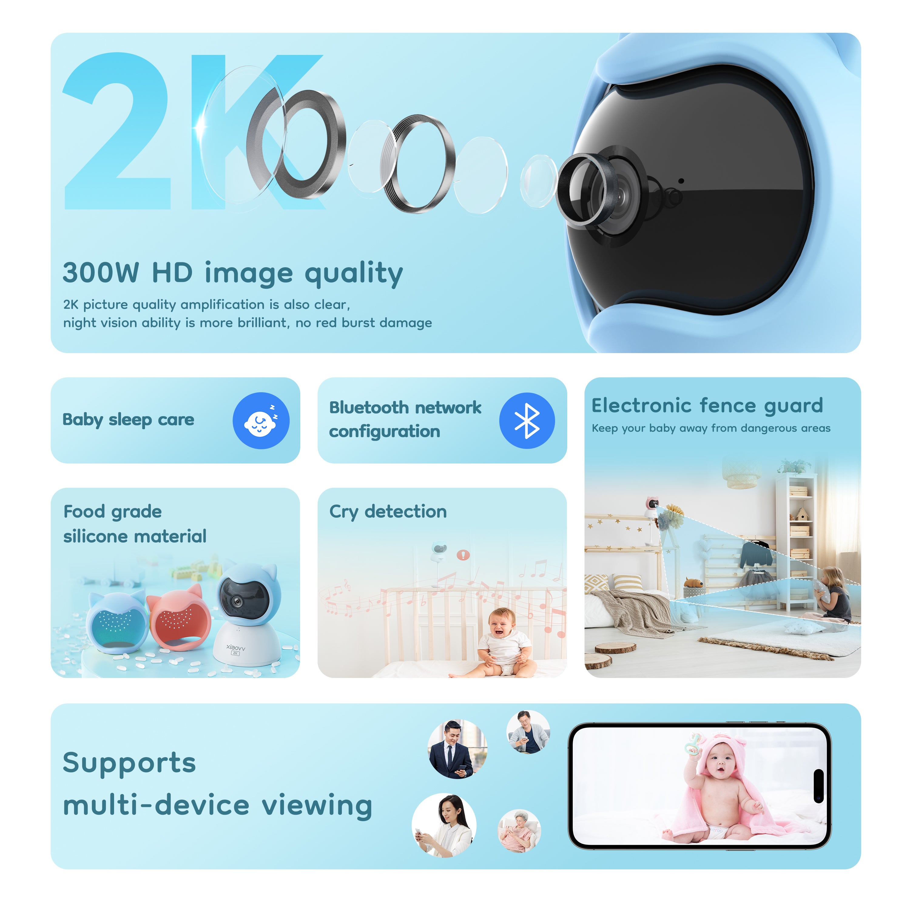 NexiTech Q2BM Smart Baby Monitor WiFi Camera, 3MP, Pan/Tilt, Crying Detection, AI Sleep Monitoring, IR Night Vision, Two-Way Audio, SD/Cloud Storage (Pre-Order)