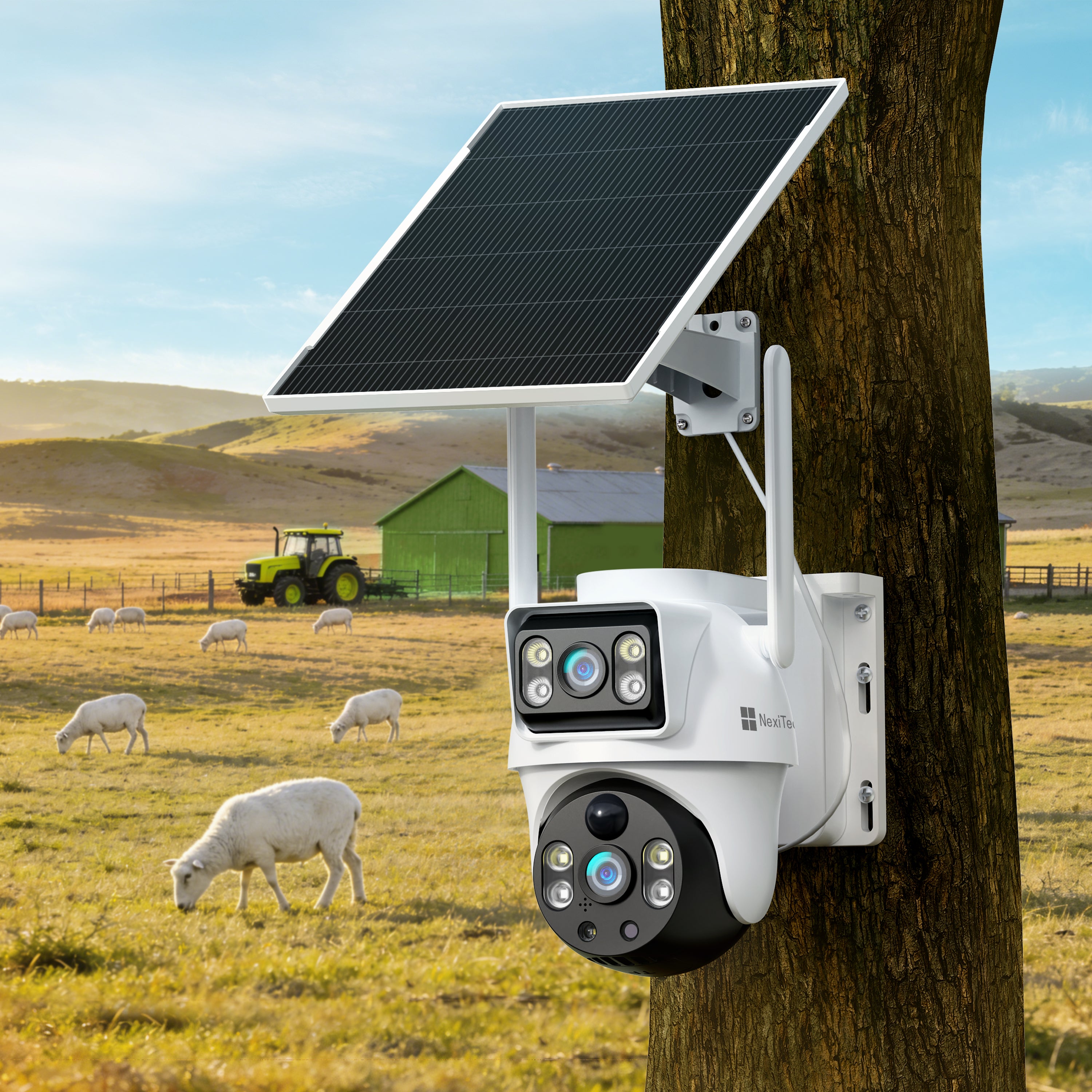 NexiTech BP9 WiFi Solar PTZ Outdoor Security Camera, Dual-Lens 2MP+2MP, 355° Pan/Tilt, AI Motion Detection, Color Night Vision, Two-Way Talk, IP65 (Pre-Order)