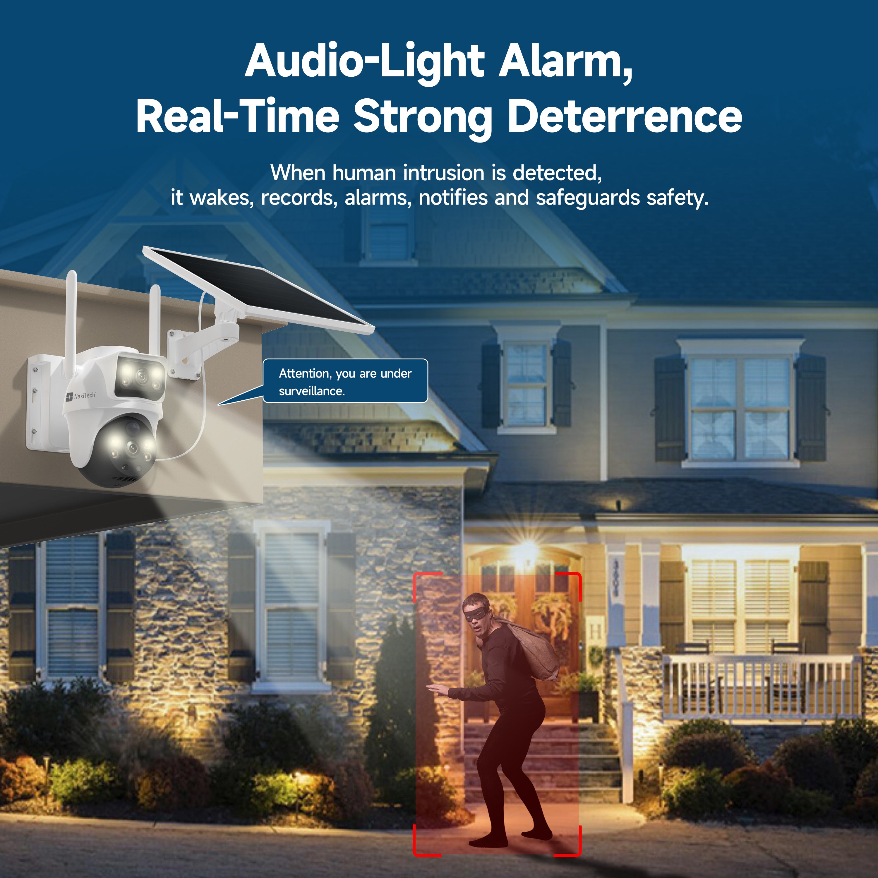 NexiTech BP9 WiFi Solar PTZ Outdoor Security Camera, Dual-Lens 2MP+2MP, 355° Pan/Tilt, AI Motion Detection, Color Night Vision, Two-Way Talk, IP65 (Pre-Order)