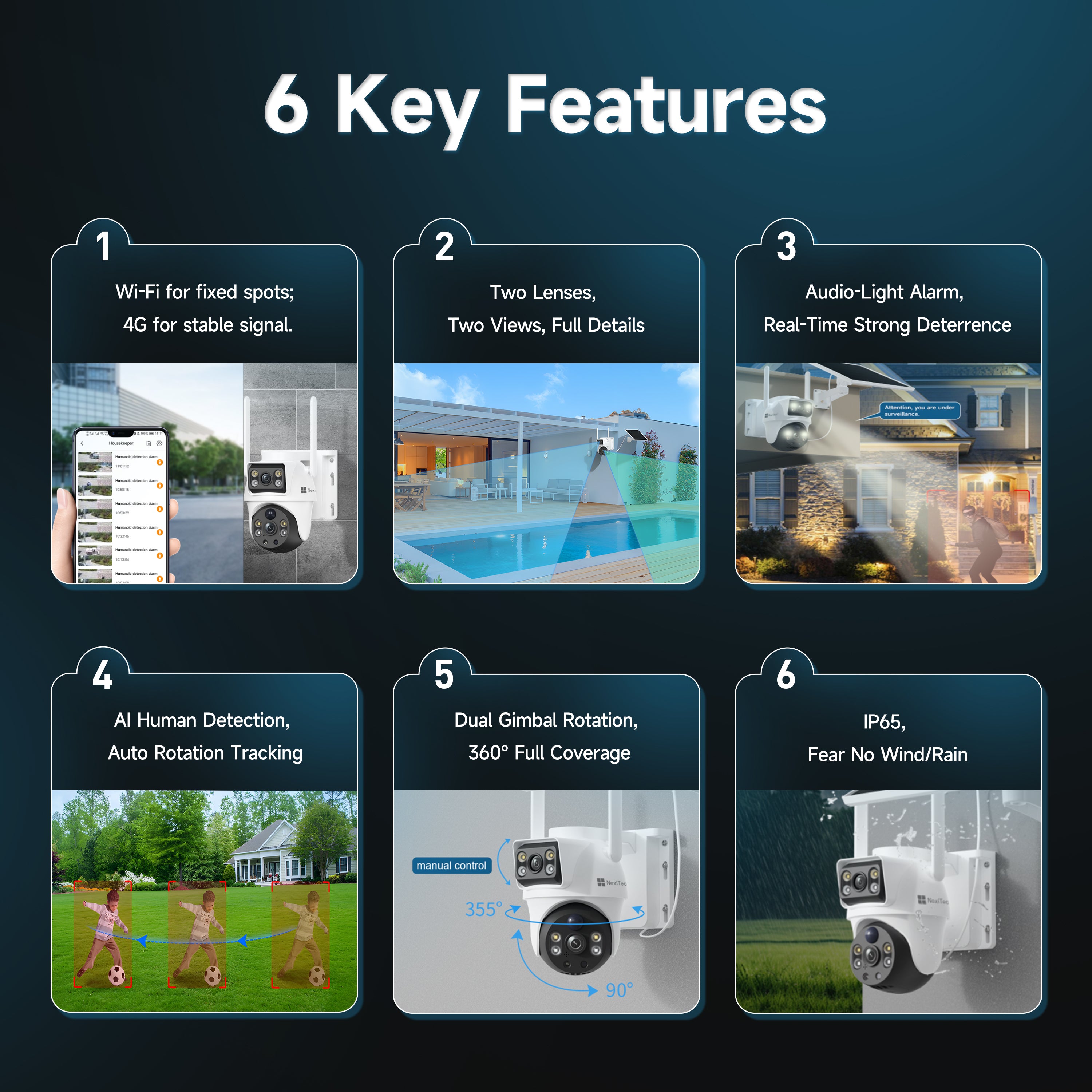 NexiTech BP9 WiFi Solar PTZ Outdoor Security Camera, Dual-Lens 2MP+2MP, 355° Pan/Tilt, AI Motion Detection, Color Night Vision, Two-Way Talk, IP65 (Pre-Order)