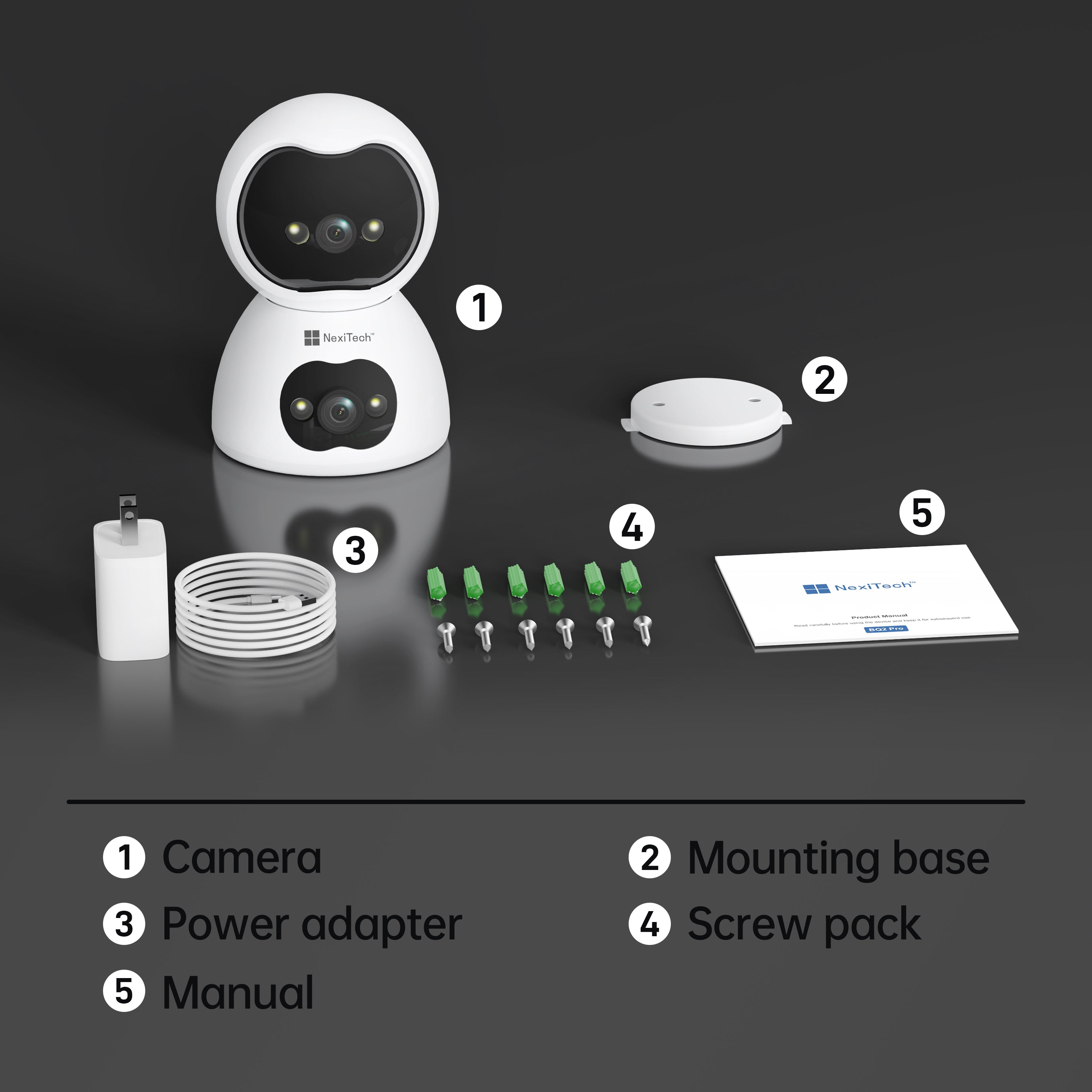 NexiTech BQ2 PRO Indoor WiFi Security Camera, Dual-Lens 2MP+2MP, 355° Pan/Tilt, Auto Tracking, Motion Alerts, Night Vision, Two-Way Audio, SD/Cloud Storage (Pre-Order)